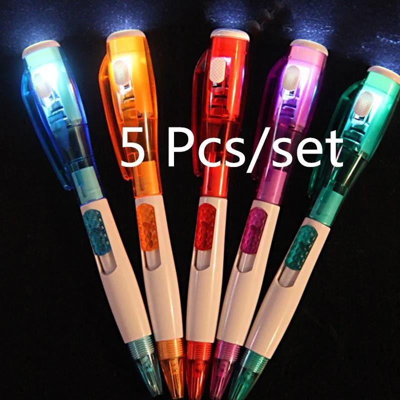 5pcs/lot Cute Novelty Ballpoint Pen Stationery LED Light Ballpoint Pen School Supplies Random Colors
