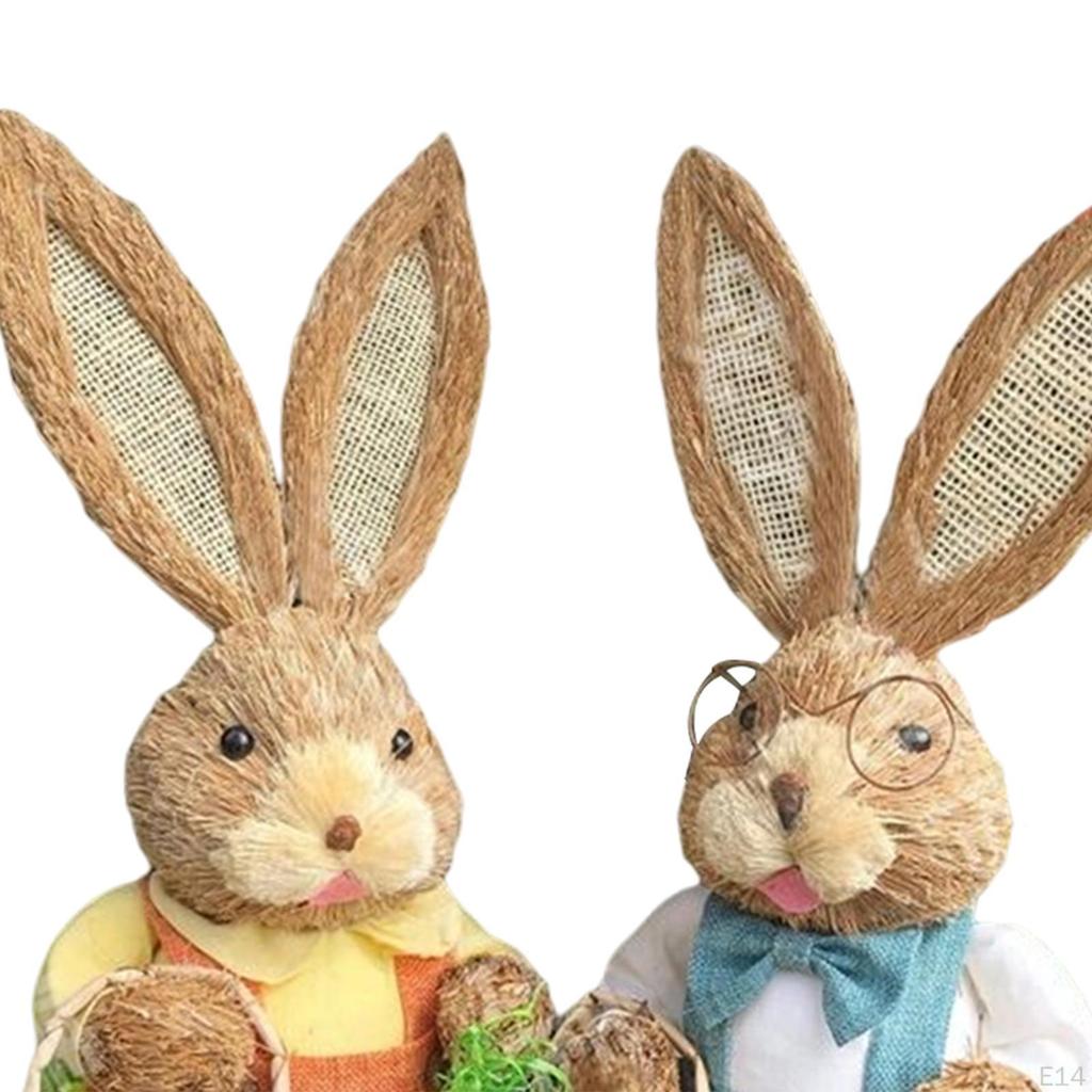 1 Pair Artificial Woven Figures Animal Model Sculpture Standing Statue Doll for Office Easter