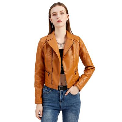 Ladies Washed Pu Leather Clothes Women 'S Fashion Lapel Jacket Women 'S European And American Women 'S Clothing