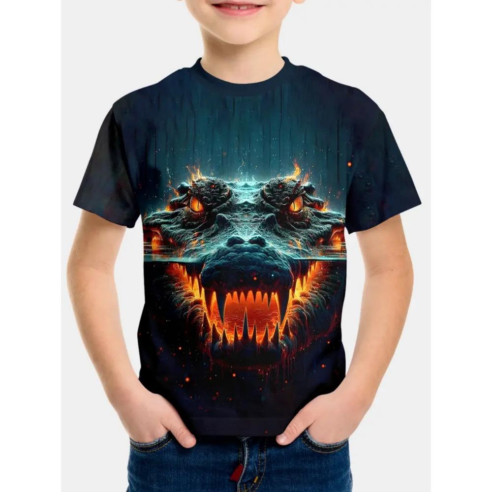 Summer Kids' T-Shirt Cartoon Shark Fishing Boy Casual Cool Round Neck Fashion Top