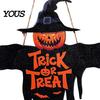Halloween Window Decoration Wooden Hanging Door Sign, Scarecrow Pumpkin Wizard Ornament, Trick or Home Ornament Treat Plaque, Rustic Party Wall
