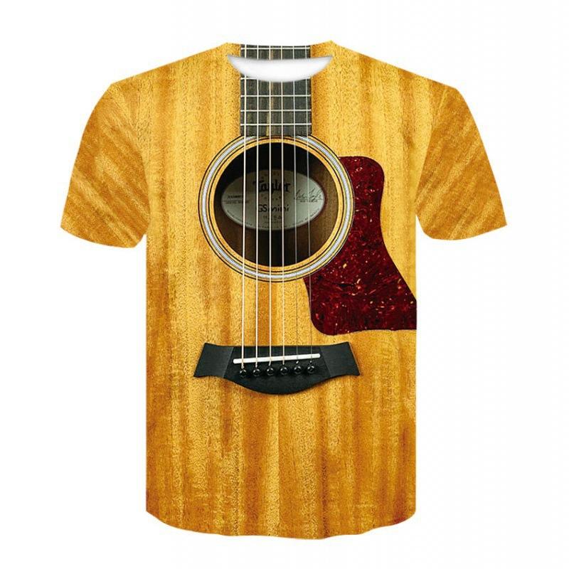 Summer Round Neck 3D Musical Instrument Print Top Fashionable Casual Short Sleeved Men's T-shirts