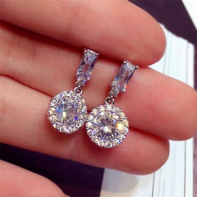 New Sparkling Luxury Jewelry 925 Sterling Silver Round Cut White Topaz CZ Diamond Gemstones Dangle Earring Women Earring Gift