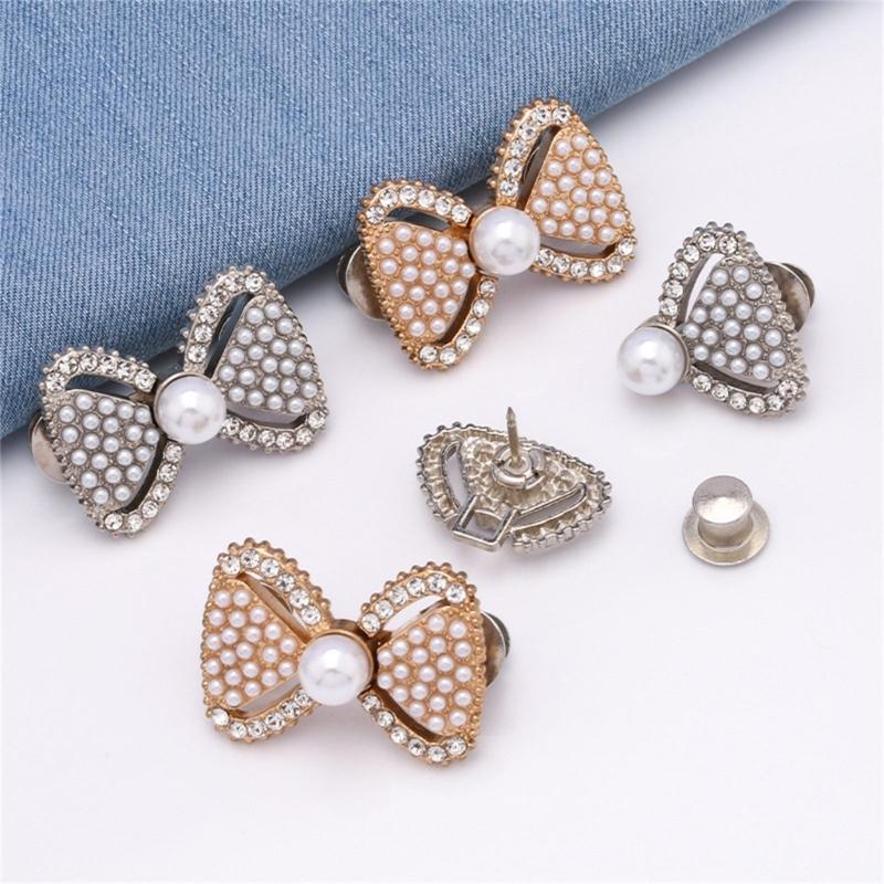 Pearls Bows Trousers Waist Tightener Detachable Jeans Waist Buckle Button Pins No Sewing Required Jeans Button Pin