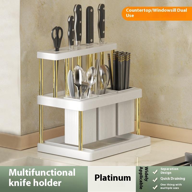 Kitchen Knife Holder Storage Rack, Chopsticks Tube Knife Holder Integrated Storage Box Restaurant Kitchen Knife Holder