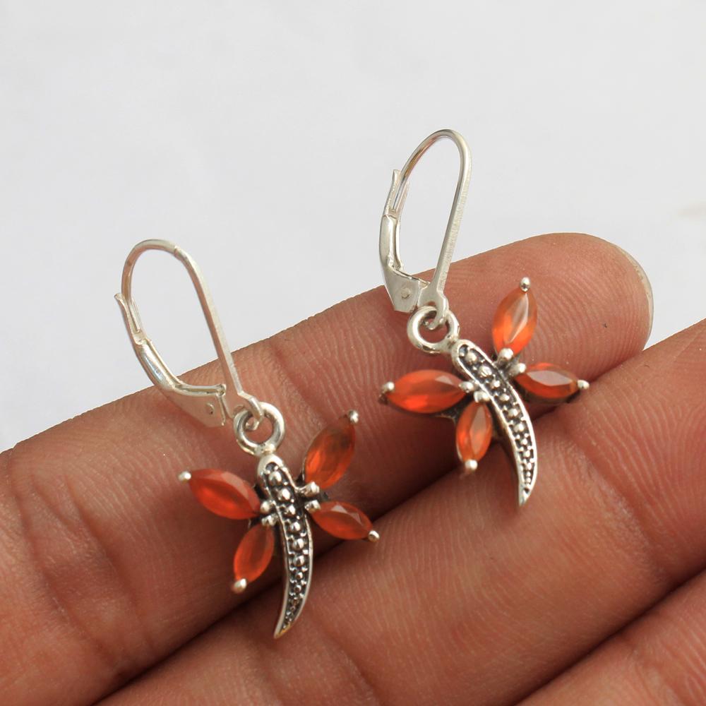 Carnelian Butterfly Earring 925 Sterling Silver Charm Jewelry Handmade Dangle Earring