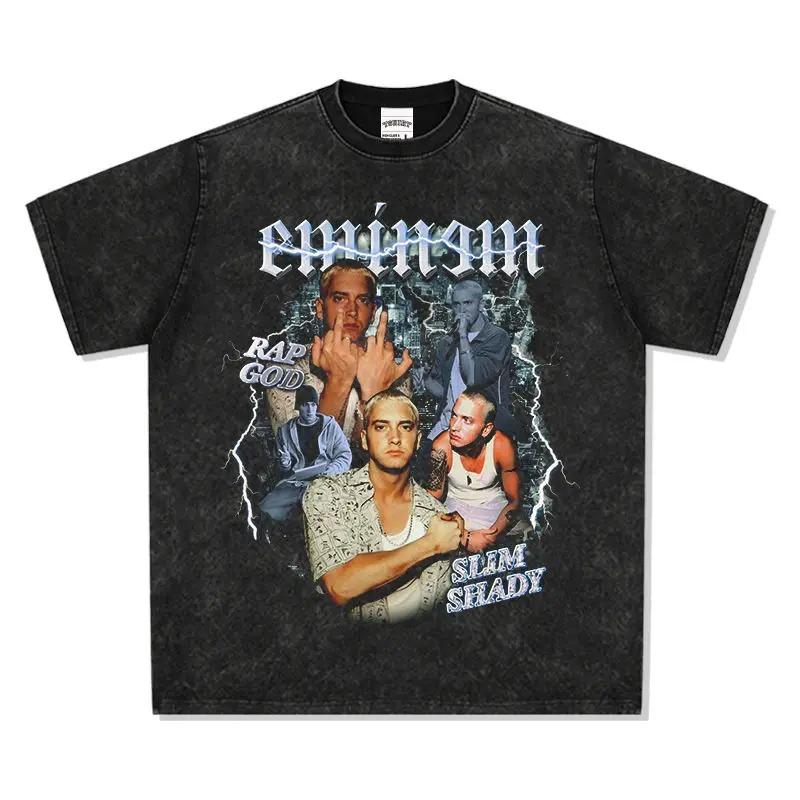 T-shirt da uomo T-shirt da donna Retro Hip Hop Eminem Stampata a maniche corte Lavata ad acqua Moda Retro Lusso di alta gamma prodotto caldo