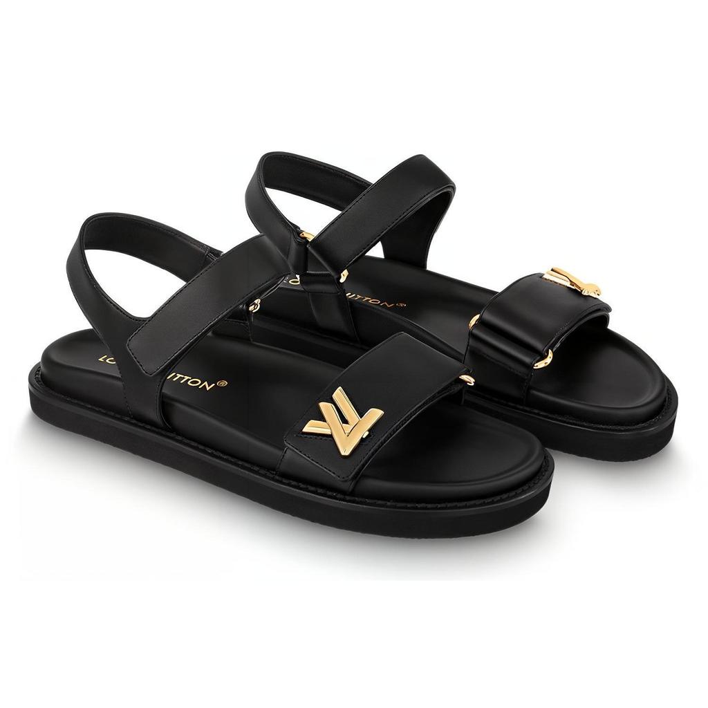 Louis Vuitton Sunset Leather Beach Sandals Women's Black 1ABW6U
