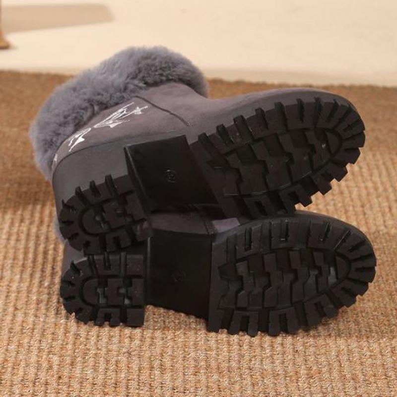 Fashion Chunky Platform High Heel Furry Ankle Boots Women 2025 Winter Non Slip Thick Bottom Suede Snow Boots Butterfly Embroidery Shoes