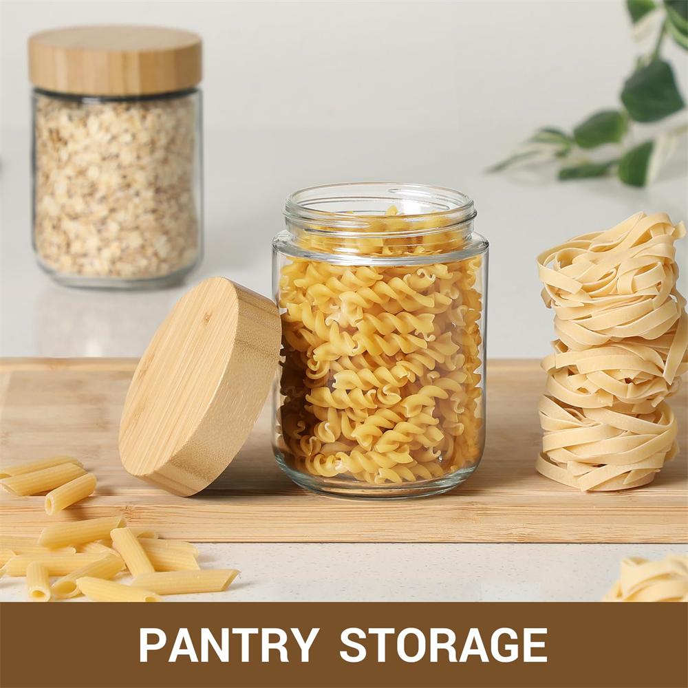 4pack Glass jars with Airtight Lid 16oz Over Night Oats Container with Bamboo Lids Glass Snack Storage Salad Jars Yogurt Sugar