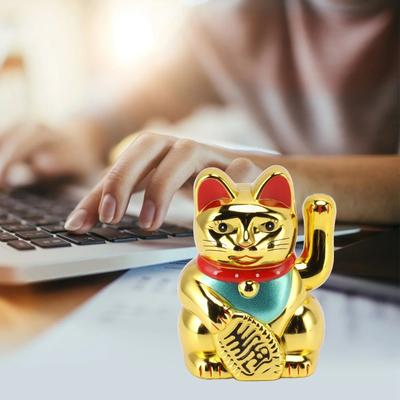 Ornement Chat Porte-Bonheur Solaire Agitant Chat Porte-Bonheur Solaire Doré Accueillant Main Agitante Patte en l'Air Richesse Fortune Chat Porte-Bonheur Or