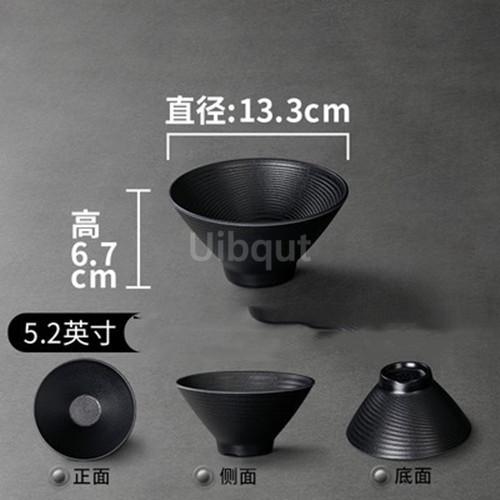 Black Melamine Tableware Black Matte Stripe Ramen Bowl Plastic Household Rice Noodle Salad Bowl Kitchen Dumpling Ramen Bowl Set