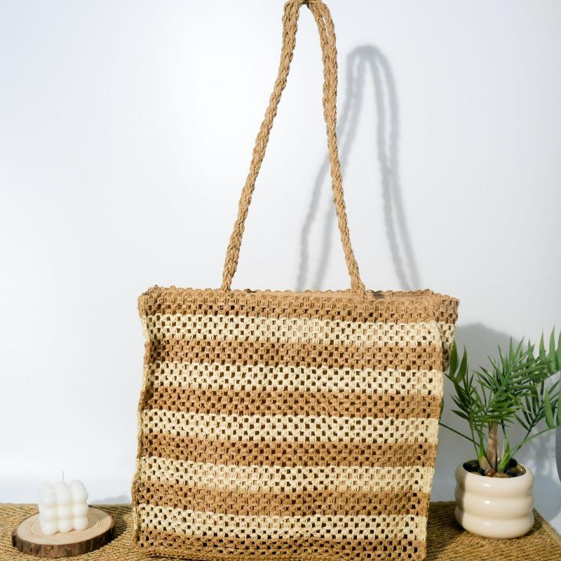 

New high-end straw woven bag women s large-capacity woven bag tote bag shoulder seaside vacation beach bag welt zipper хаки