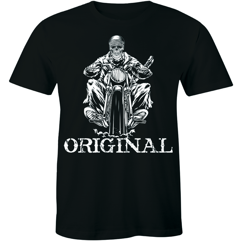Original Old School Skeleton Ghost Biker Chopper Motorcycle Rider T-shirt Tee L