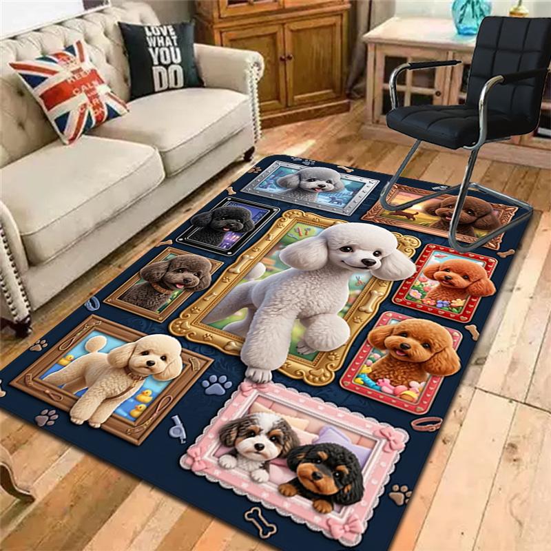 Poodle Portrait Compilation Pattern Rug Floor Mat for Living Room or Bedroom Soft and Comfortable Carpet a Gift for Birthday and Holiday.