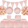 Pink Diamond Birthday Party Tableware Set: Plates, Cups, Napkins & Banners.