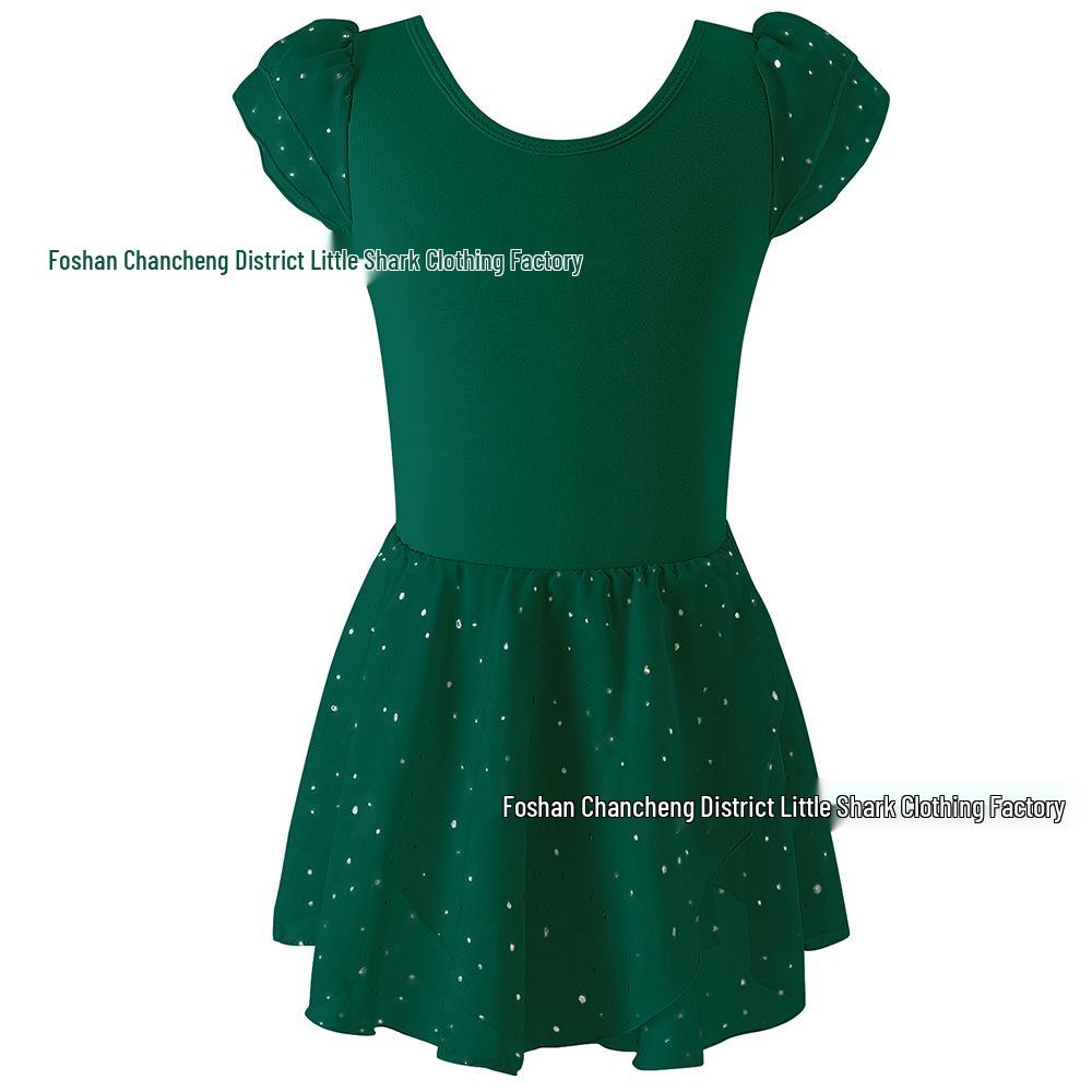 Dětské šifonové taneční šaty s flitry a křížovým zadním dílem pro balet a gymnastiku