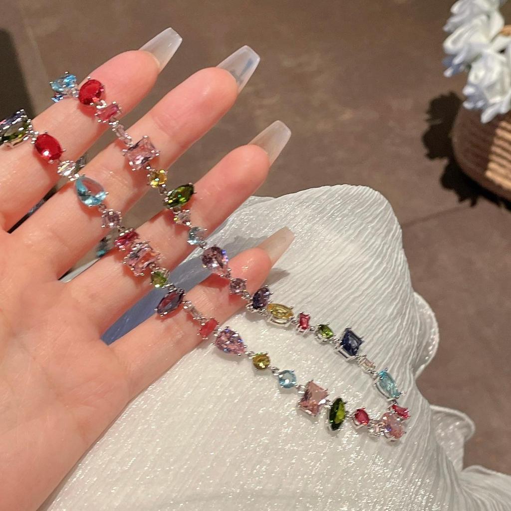 Luxury Rainbow Zircon Clavicle Necklace - Candy-Colored Crystal Heart Design