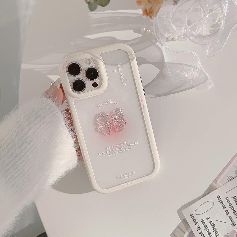 Applicable To IPhone 15 Smudge Bow Mobile Phone Case Apple 14 ProMax Sweet 16 Acrylic 12 Three Dimensional 13
