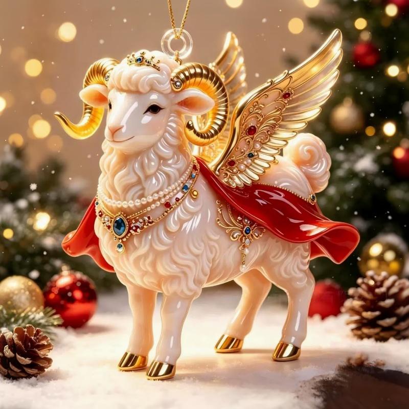 1Pcs Auspicious Red Gold Design 2D Acrylic Chinese Zodiac Goat Hanging Ornament For Spring Festival New Year Home Decoration