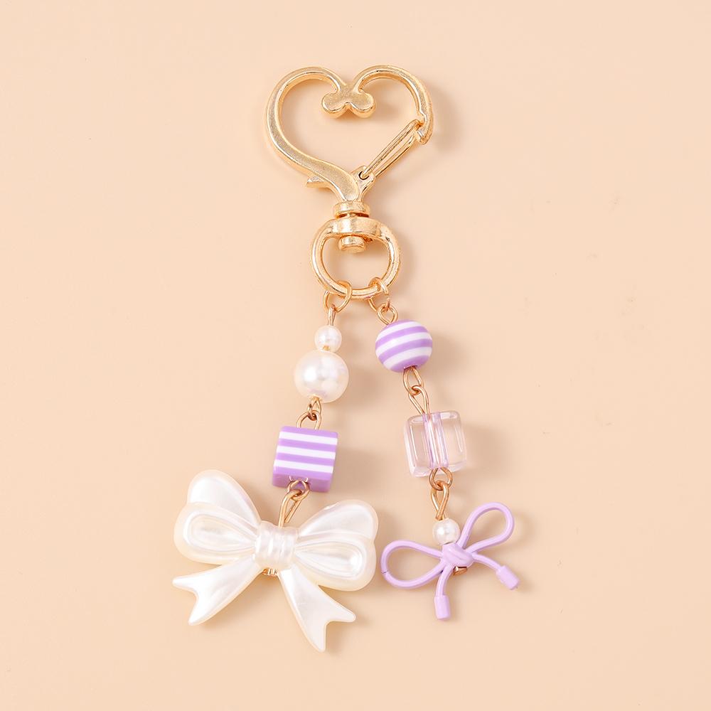 Cute Bowknot Keychain Women Girls Pearl Beaded Key Ring Pendants for Handbag Decor DIY Handmade Key Chain Gifts