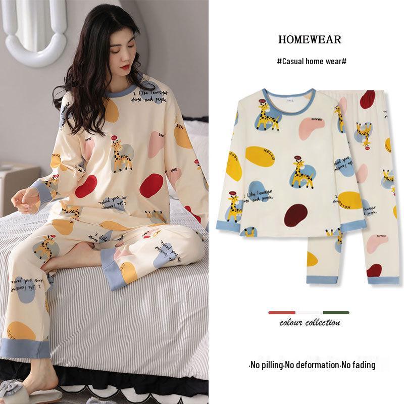 Niedlicher koreanischer Damen-Pyjama-Set: Gemütliches Langarm-Oberteil & Hose für Frühling, Herbst, Winter; Vielseitige Haus- oder Outdoor-Bekleidung.