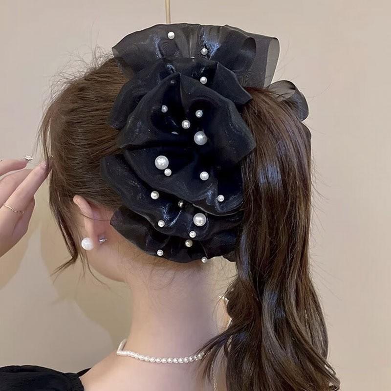 Large Summer Lace Edge Bow Claw Clip Hair Accessory for Women - Multi-Layer Feather Design