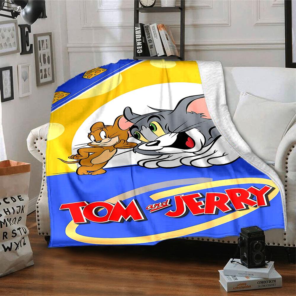 1pc Tom Jerry Flannel Throw Blanket - HD Printed Lightweight Soft Warm All-Season Blanket for Sofa, Bed, Travel, Camping 129