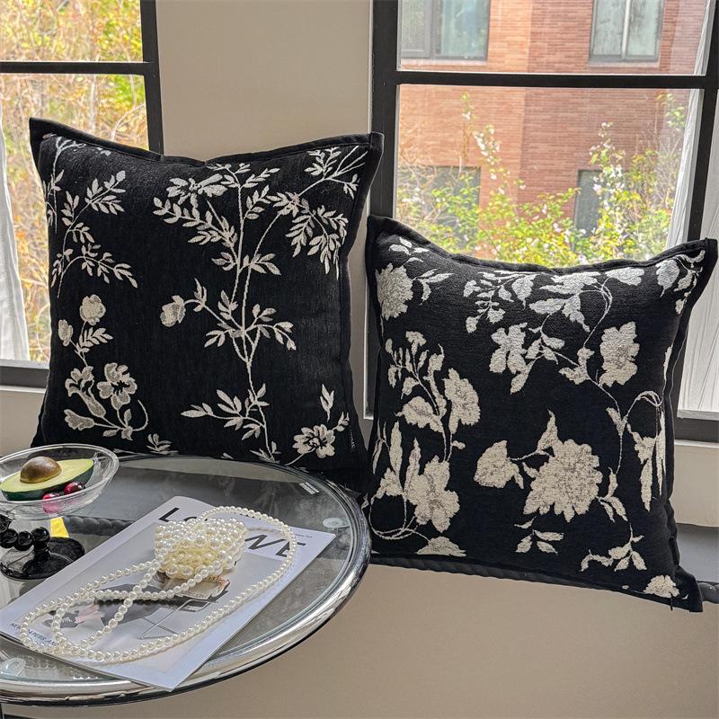 Vintage Floral Soft Chenille Decorative Pillow Cover 45x45cm Brown Grey Green Cushion Cover for Sofa Bed Home Living Room Decor