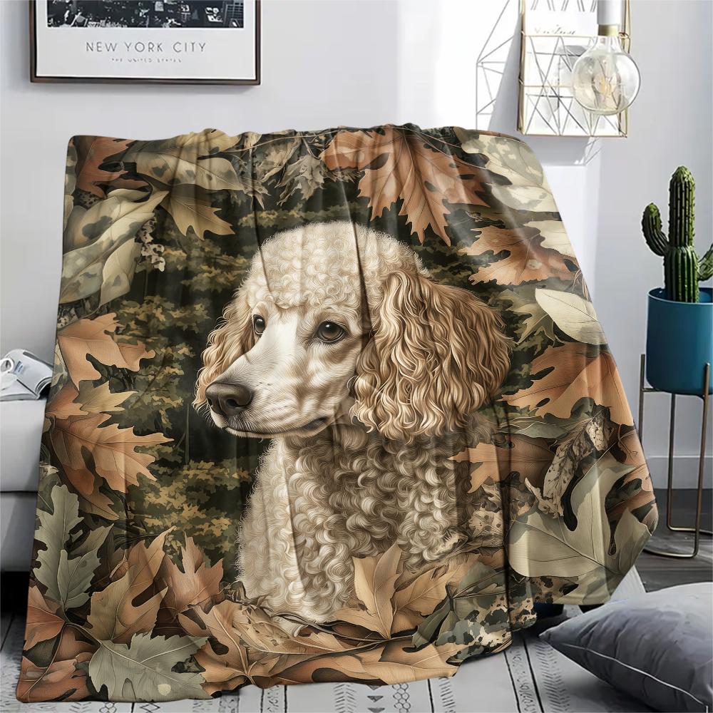 

Poodle and Leaves,pattern Flannel Blanket, High quality Comfortable for All Seasons, Home Decor, Warmth and Comfort, Perfect for Gifts. 80cm x 120cm