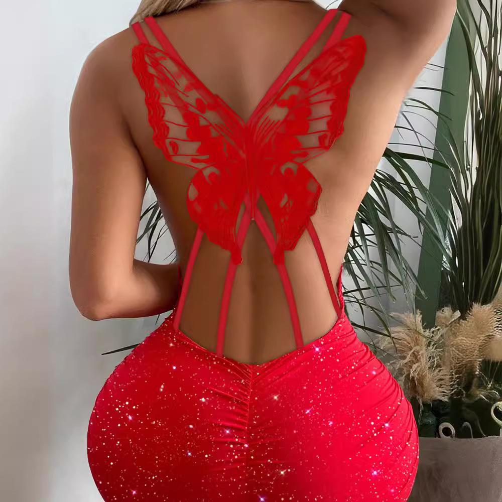 

Платье-стрейч из коллекции Cross-Border Fashion 2024 с вырезом в виде бабочки Extra Large красный