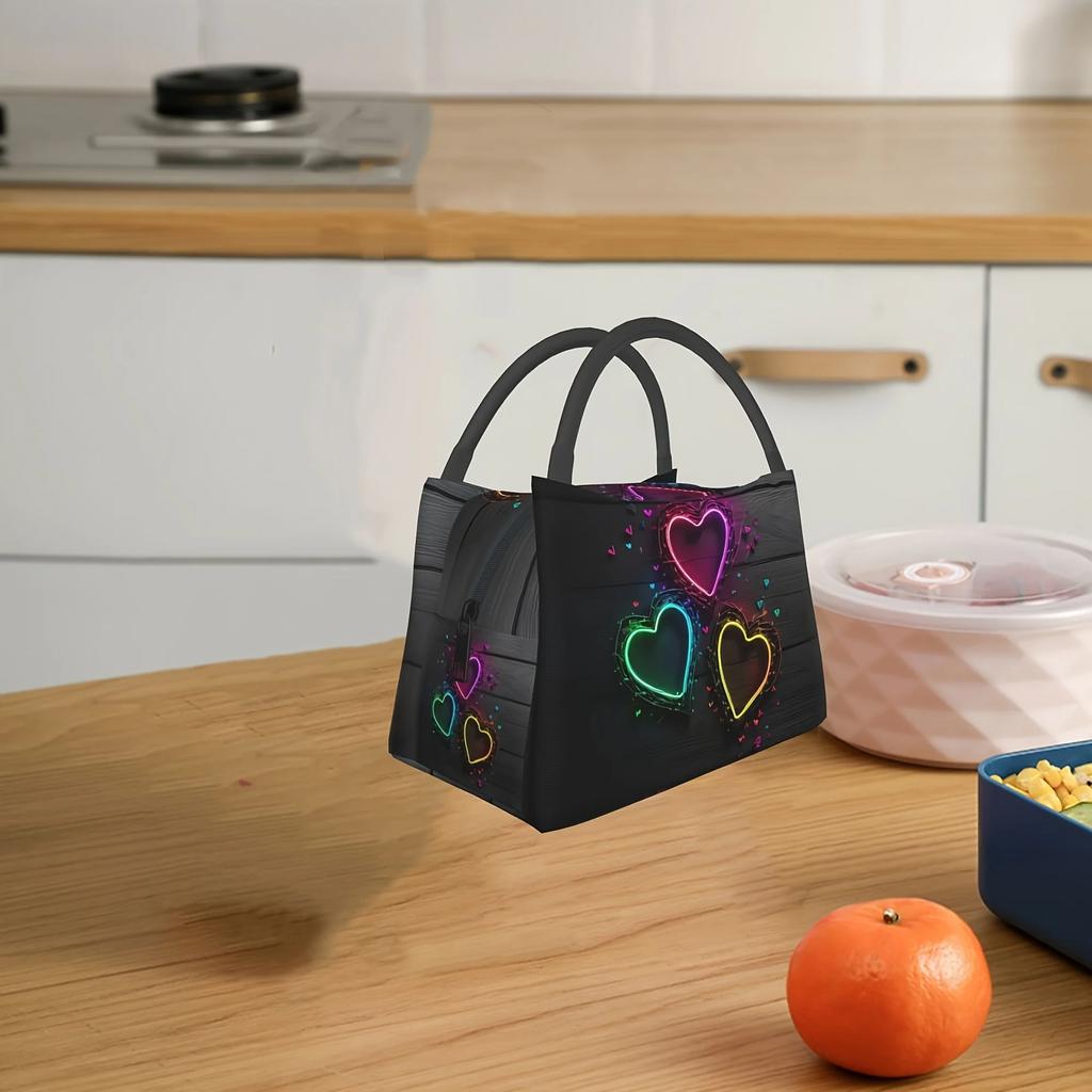 Love Heart Insulated Lunch Bag - Reusable, Portable Cooler for School, Office, Picnics & Beach Hikes - Durable Polyester