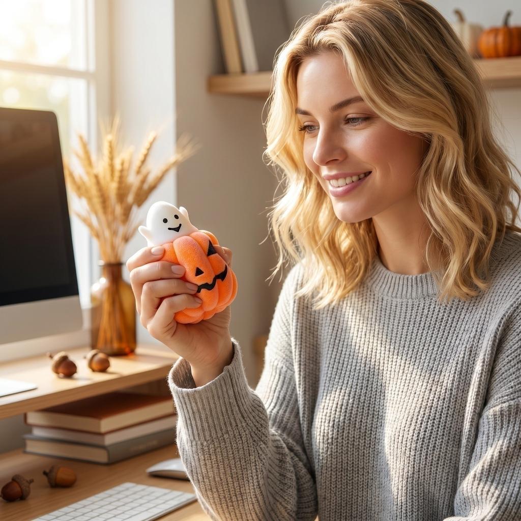 Halloween Toy Pumpkin Stress Novelty Toy for Kids and Adults (Flocked or Random)