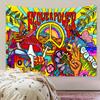 Retro Hippie Wandteppich, Bunter Druck mit Friedenssymbol, Schmetterlinge Psychedelische Kunst, Bohemian Wandkunst für Wohnzimmer