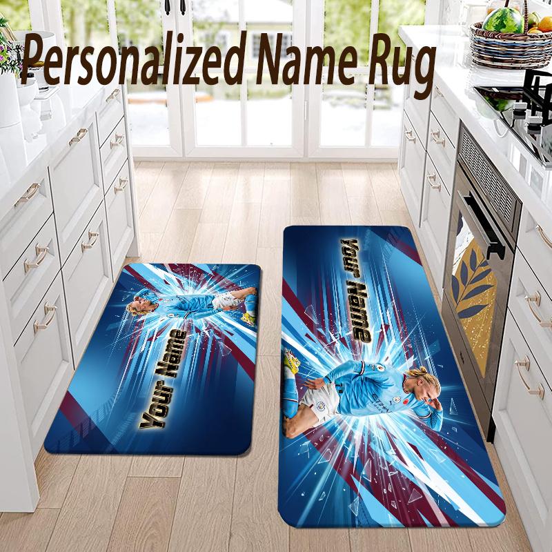 Custom Name Erling Haaland Flannel Area Rug Kitchen Floor Mat Personalized Home Decoration