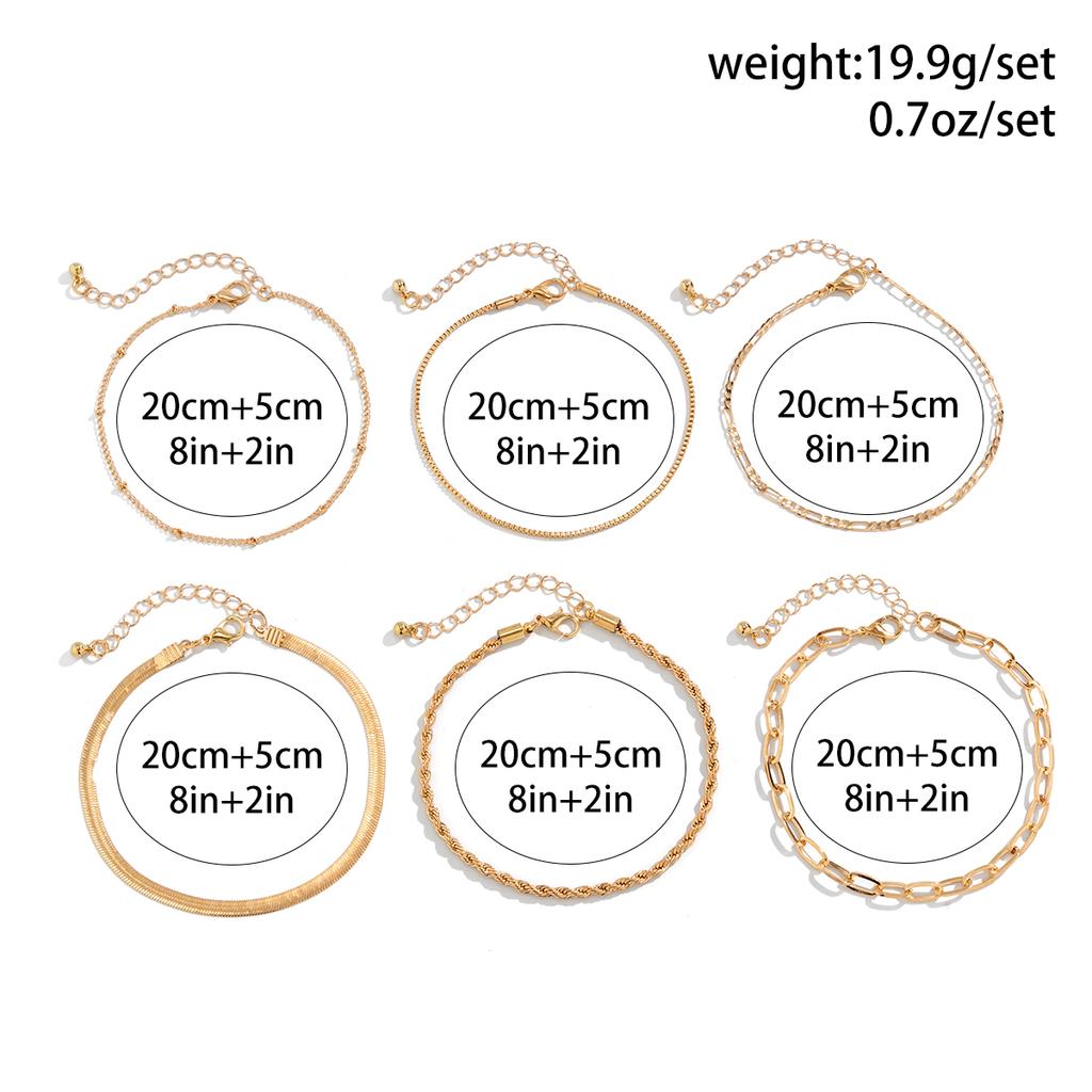 Salircon 6Pcs/Set Bohemian Twisted Flat Snake Chain Anklet For Women Summer Beach Vintage Foot  Ankle Bracelet On Leg Jewelry