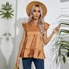 Women Summer Blouse Round Neck Jacquard Tank Top Simulated Silk Spring Shirt