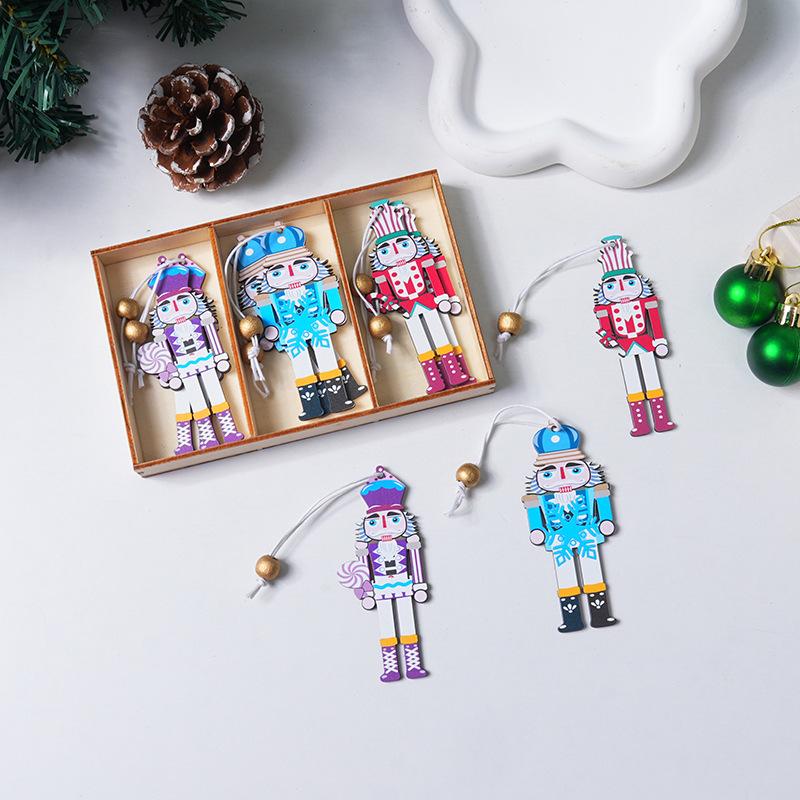 1set Wooden Nutcracker Soldier Christmas Tree Hanging Supplies Nutcracker Puppet Wooden Pendants For New Year Home Decoration