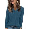 Women's Fashion Loose V-Neck T-Shirt Solid Colour Long Sleeve Pullover Top