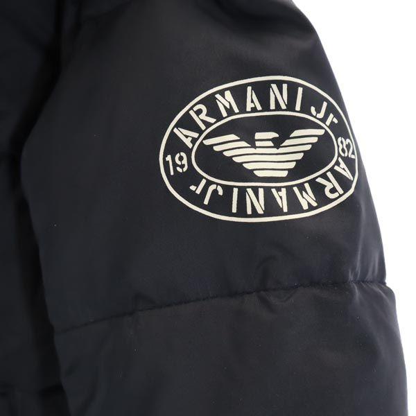 ARMANI JUNIOR Back print Long sleeve hood Down jacket 39.4" Navy system Kid's Used