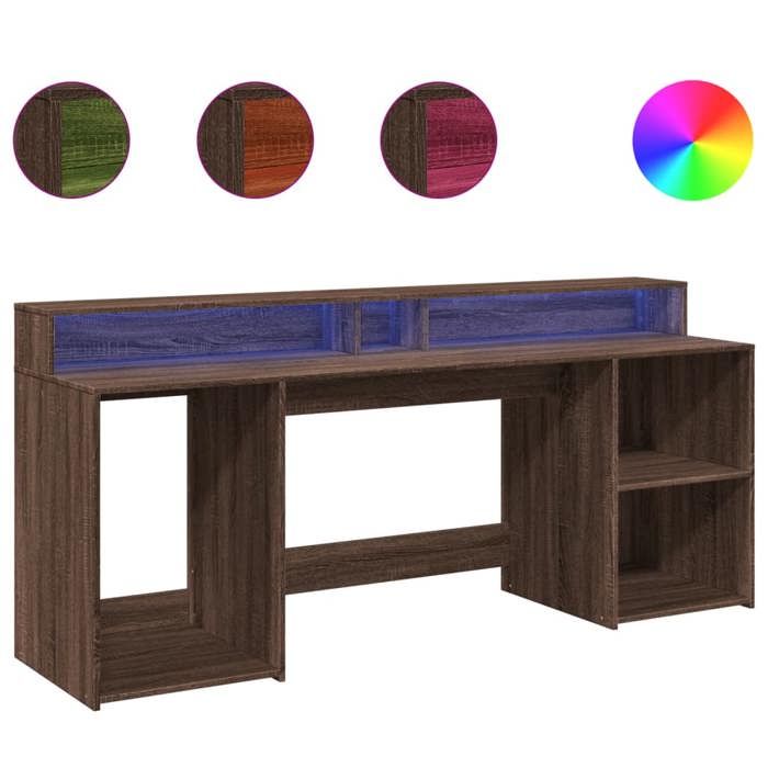 VidaXL Desk and LED Lights Brown Oak Engineered Wood, Writing Desk, Computer Desk, Home Office Desk, 3309444