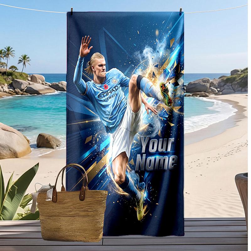 Erling Haaland Personalisiertes Bedrucktes Strandtuch Fußballlogo Unterstützung Benutzerdefinierter Name Text Absorbierendes Handtuch Für Sport Reisen Besonderes Geschenk