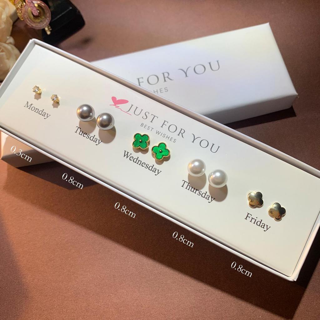 Zirkon Blume & Perle Herz Ohrstecker Set für Damen