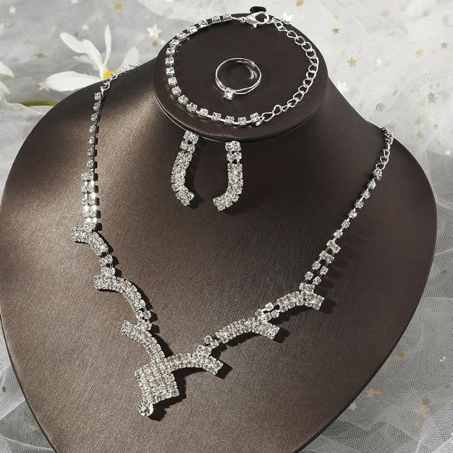 

Bridal Gathering Bridal Jewelry Full Of Rhinestone Pendant Pendant Necklace Earrings Women Wrist Bracelet Finger Ring Four Piece Bridal JewelryTrendy