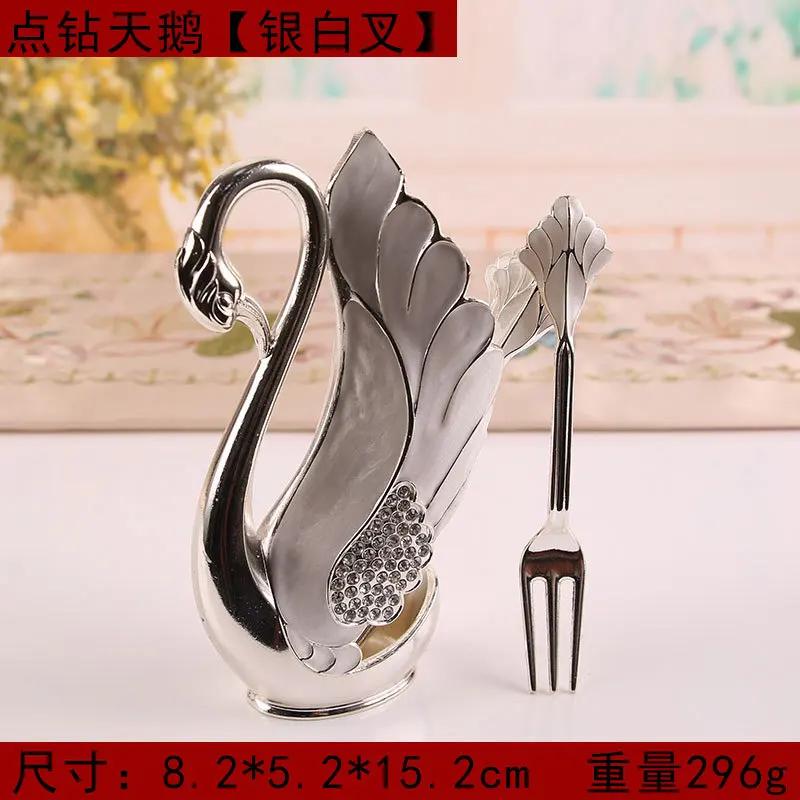 

Creative Dinnerware Set Decorative Swan Base Holder with 6 Spoons or Forks for Coffee Fruit Dessert Stirring Mixing Gift Idea