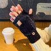 Korean Knitted Flip Up Dual Purpose Gloves for Women Cute Bear Skin Friendly Soft Warm Warm Gloves Office Writing Student Gloves