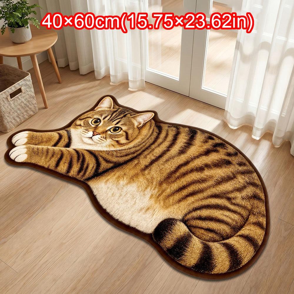 Absorbent Cat Shaped Rug Soft Surface Cat Shaped Carpet Cute Animal Print Rug Bedroom Decor