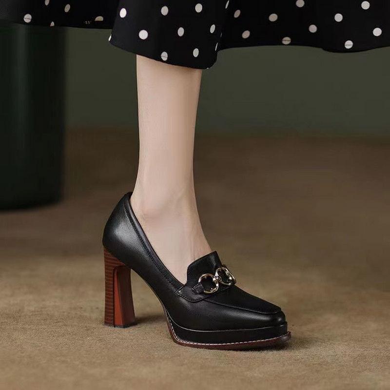 

Модные туфли FHANCHU 2025 из коровьей кожи, женские туфли на платформе и высоком каблуке, квадратный носок, слипоны, ретро-стиль, коричневые, черные, размеры 34-39, дропшиппинг 34 чёрный