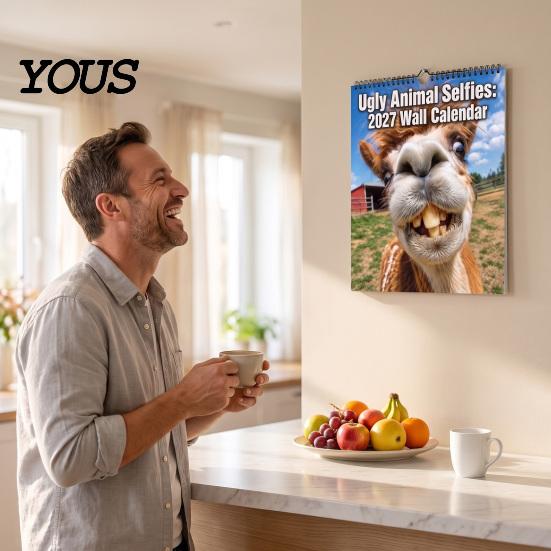 Monthly Schedule Planner 2027 Ugly Animal Selfies Wall Calendar, Funny Farm Photography for Home Practical Family Office Decoration, 12 Month Hanging