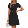 Women's Color Belted Dress - Elegant Summer Wear, Waist Definition